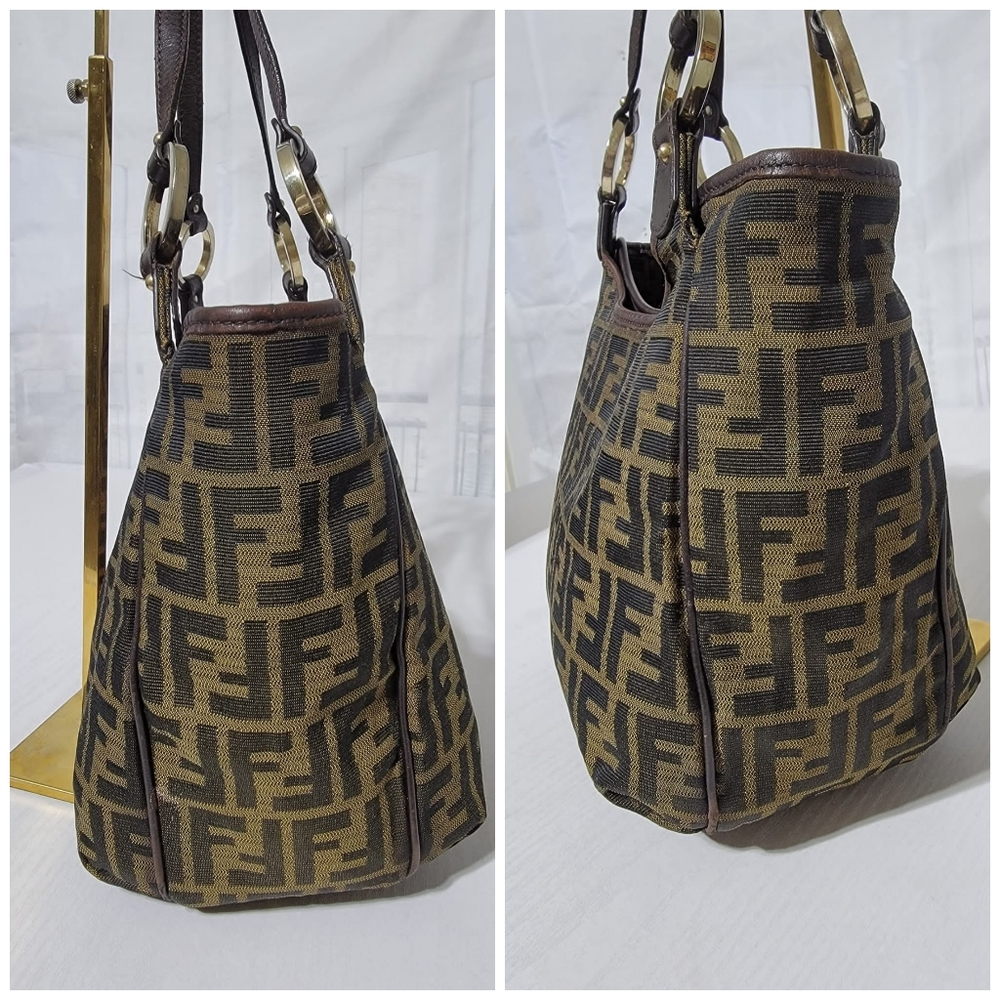 Fendi Tobacco Zucca Chef Moro Canvas And Leather Tote Bag - Picture 9 of 13